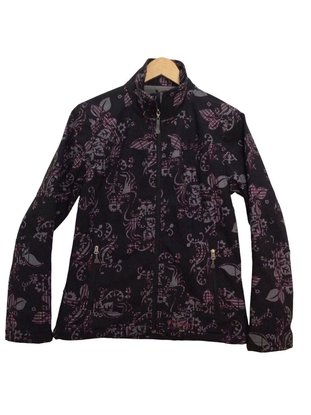Gravity jacket floral fleece grey lining medium mid seasons coat black pink